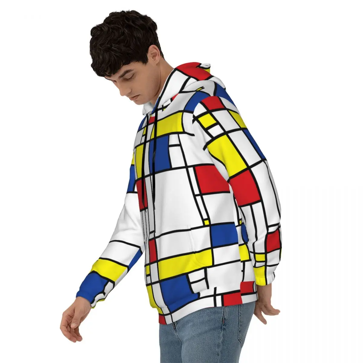 Geometric De Stijl Loose Hoodies Unisex Mondrian Minimalist Street Fashion Hoodie Winter Modern Graphic Hooded Sweatshirts 4XL