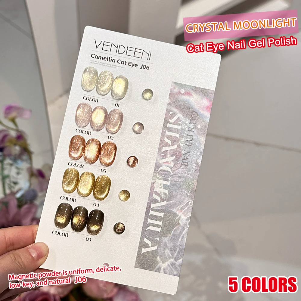 Vendeeni 5 Farben Kristall-Katzenaugen-Gel-Nagellack-Set Magnetischer UV-Soak-Off-Gel-Lack Katzenaugen-Nagelkunst-Gel-Lack mit Display – Detail 4