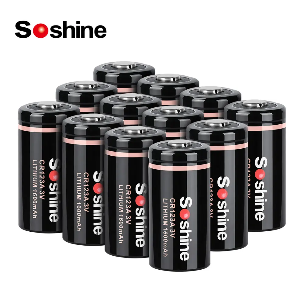 Soshine 1600mAh CR123A 3V Primary Lithium Battery 3 Volt CR123A Batteries Non-Rechargeable Li-ion Battery 10 Years Storage Life