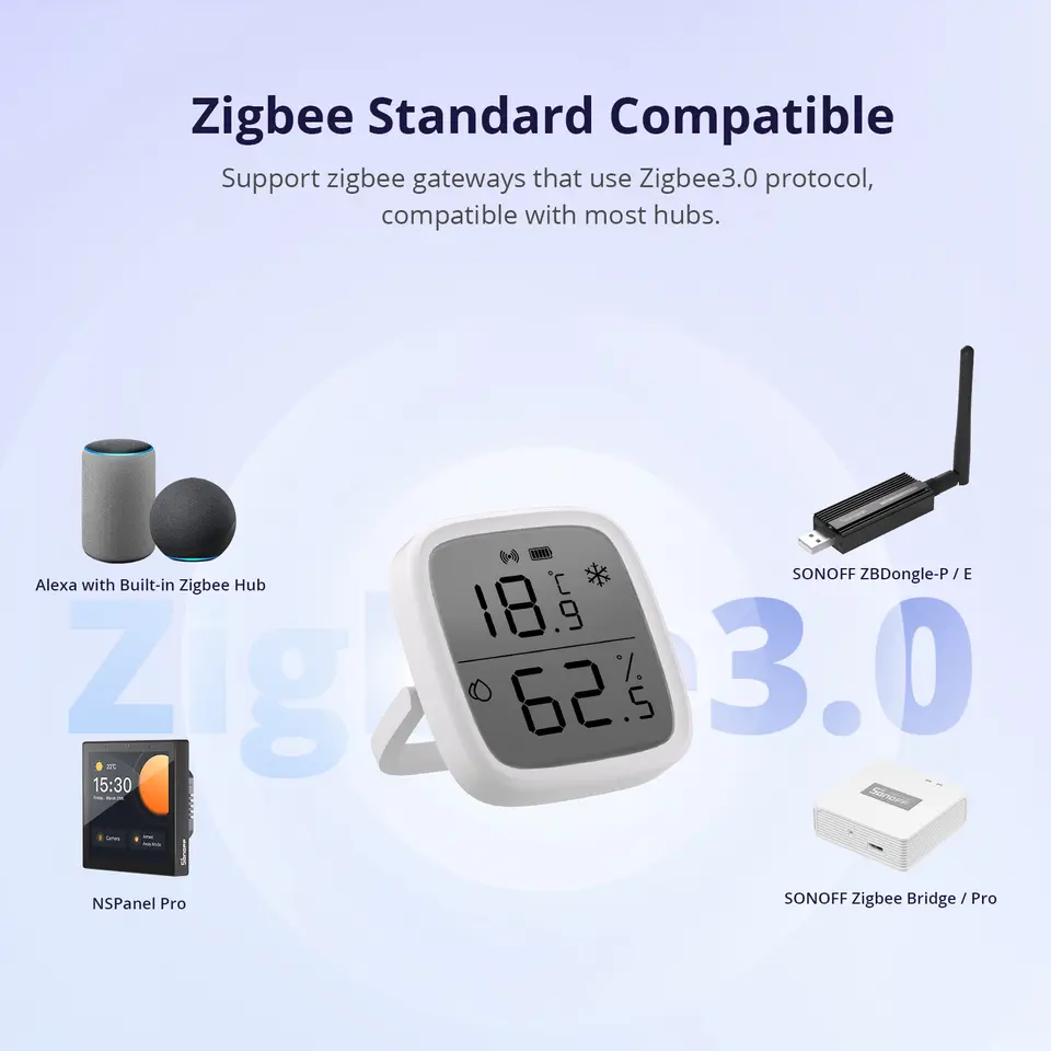 1-5 قطع SONOFF SNZB-02D مستشعر درجة الحرارة والرطوبة زيجبي مع شاشة LCD وحدة مراقبة منزلية ذكية لأليكسا وجوجل هوم - 3