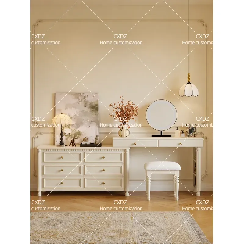 Galaxy Dresser Light French Style Bedside Bucket Cabinet Integrated Makeup Table Corner Vanity Storage Unit for Bedroom Decor