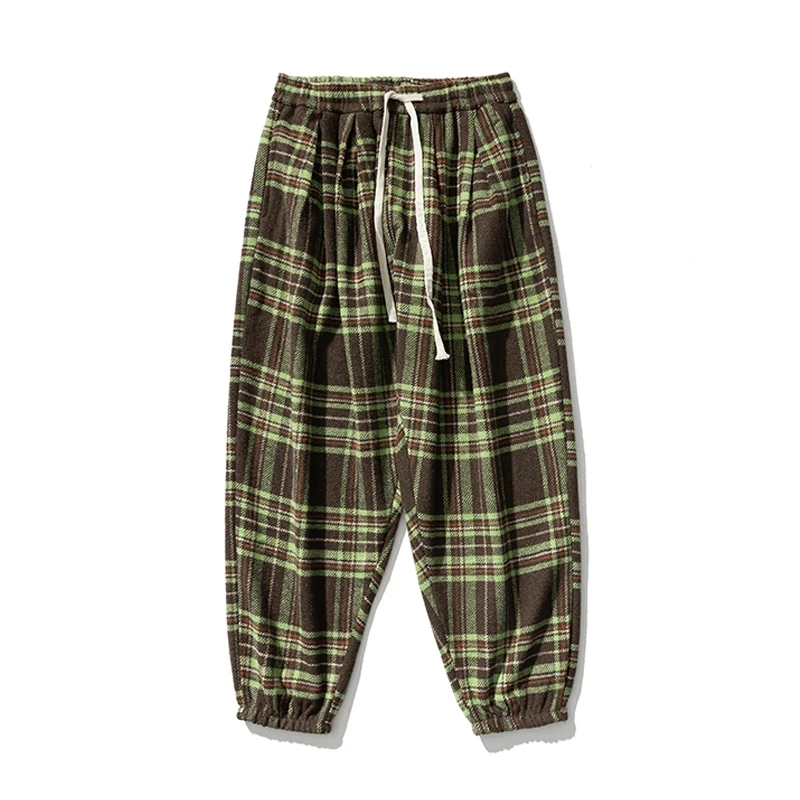 

Una Reta Casual Plaid Pants Harajuku Autumn Winter New Hip Hop Harem Pants Men Fashion Thickened Warm Trousers Man