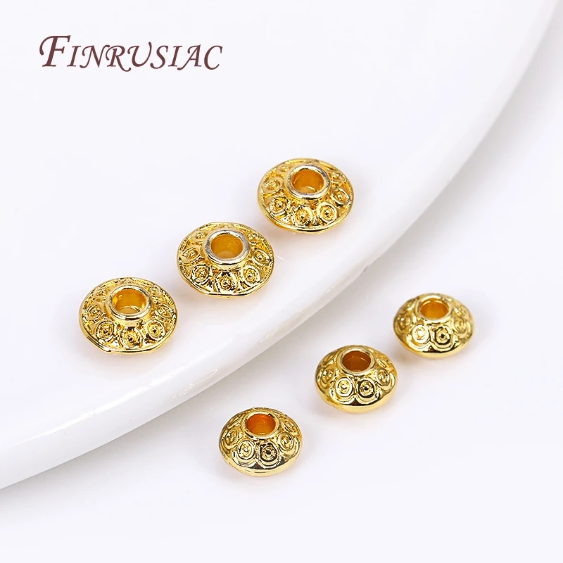 2 Types 18K Gold Plated Corrugated Saucer Bead, Brass Metal Spacer Beads Separator Beads For DIY Bracelet Necklace Making