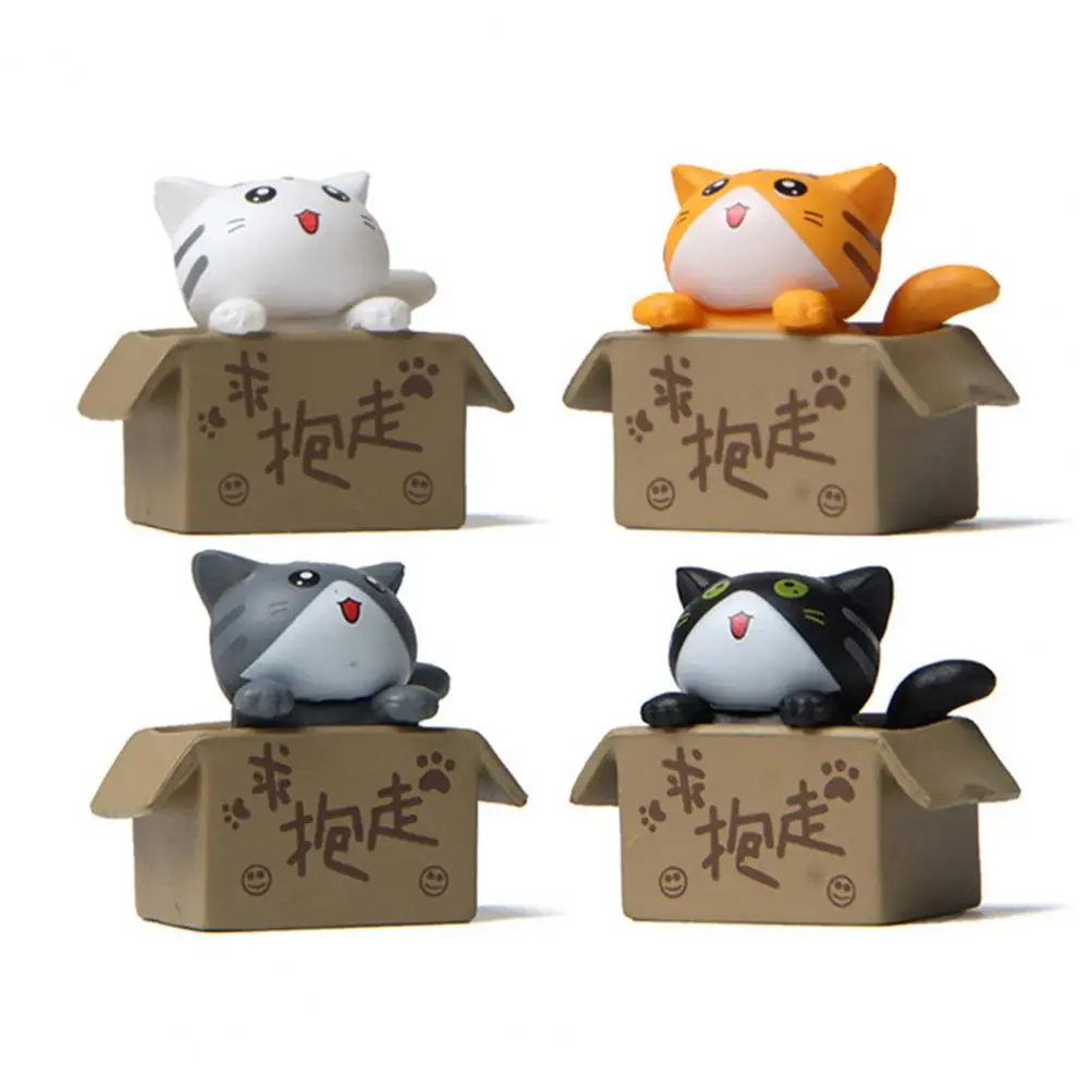 Cardboard Box Resin Cat Ornament Mini Fairy Garden Cat Doll Micro Landscape Home Decor Cartoon Cat Figurines Kitten Miniatures