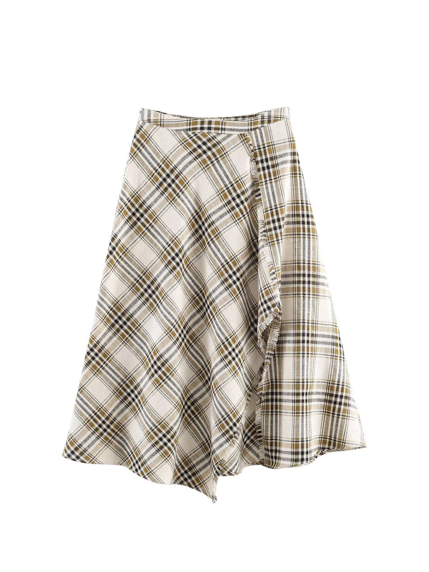 

Женская длинная юбка А-силуэта цвета хаки, винтажная асимметричная юбка в клетку, юбка миди в стиле Харадзюку Y2K для женщин, одежда в стиле 2000-х, лето 2026