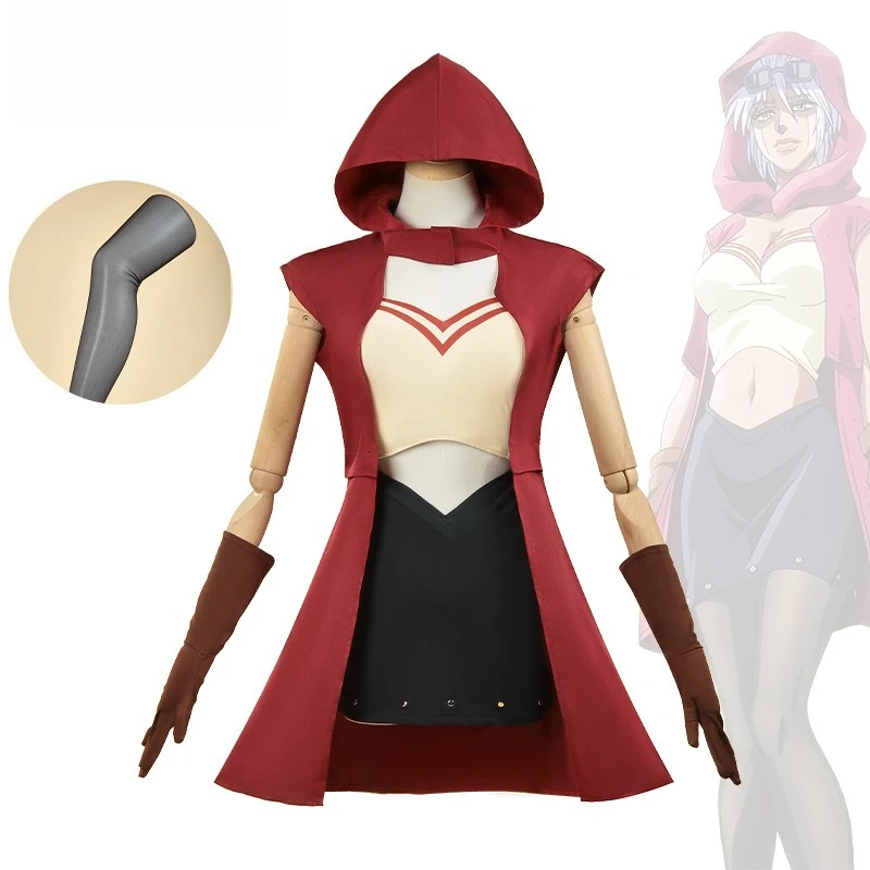 마리아 코스프레 의상 Bizarree Adventure Leg Lady 자기 능력 테마 소녀 스타일 귀여운 섹시 스커트 가발 세트 Anime Cos Outfit