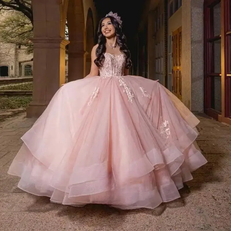 فساتين الأميرة تول Quinceanera ، يزين حبيبته ، فستان مزخرف بلا أكمام ، 15 عامًا