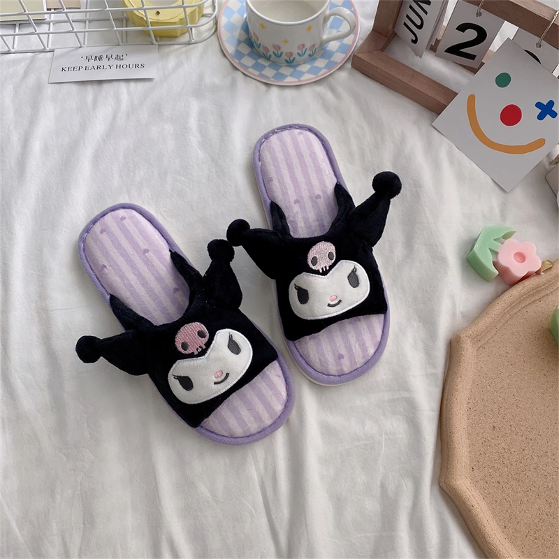 Anime Slippers Japanese Style Kuromi Lolita Home Shoes Kawaii Women Girl Indoor Shoes For Summer Autumn Non-slip Sweat