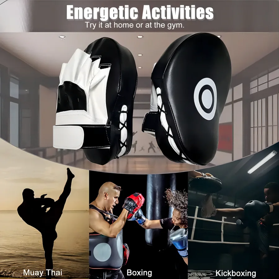 1 par de guantes de boxeo con enfoque curvo, almohadillas de mano de entrenamiento de polipiel
