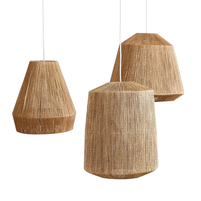 Japanese Pendant Lamps Vintage Creative Hand-woven Hemp Rope Lamp Living Dining Room Retro Loft Country Decor LED Hanging Lights