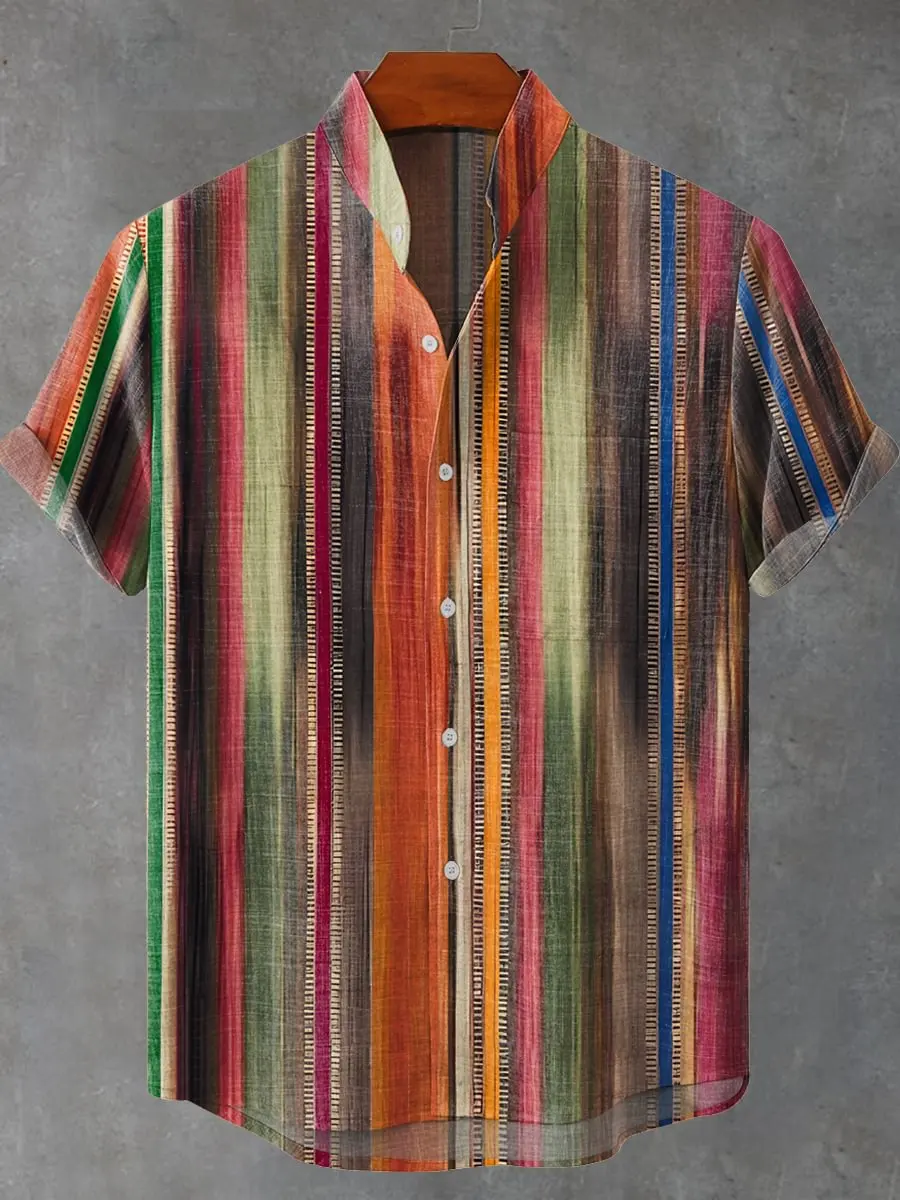 

Модная новая мужская удобная повседневная льняная рубашка на пуговицах в стиле ретро с вертикальным цветочным рисунком и 3D принтом