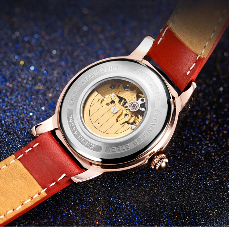 Carnaval marca de luxo relógio mecânico para senhoras rosa ouro prata movimento automático relógios pulso à prova dwaterproof água reloj mujer