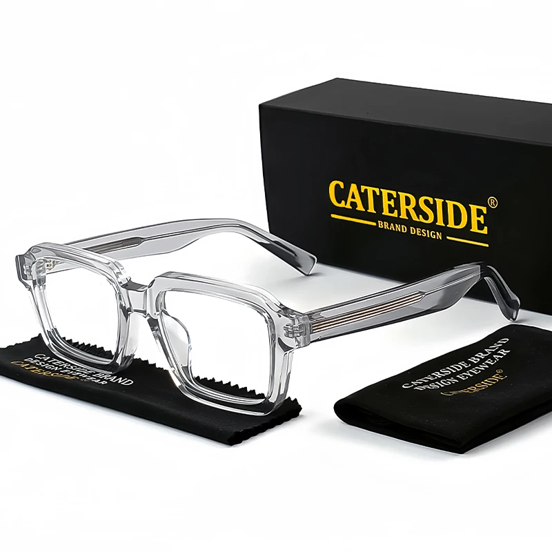 CATERSIDE Acetate Temple Large Glasses Retro Square Eyewear Transparent TAC Lens Computer Glasses Optical Eyeglasses Frame