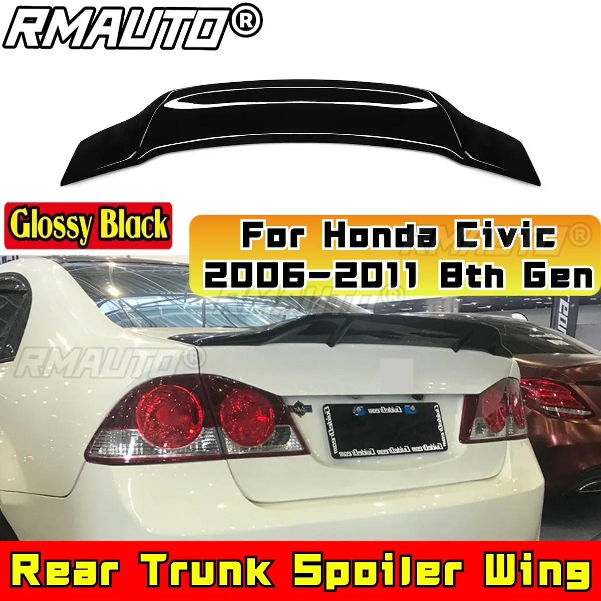 For Honda Civic 2006-2011 8th Gen Rear Trunk Spoiler Wing Rear Roof Wing Rear Trunk Spoiler Body Kit Car Accessories