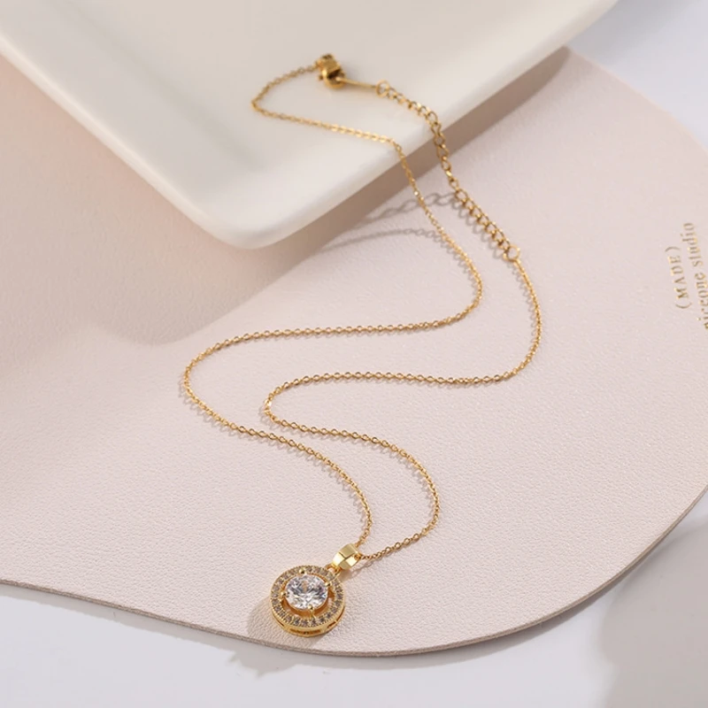 1 Pcs niche design women luxury fashion round moon colorful copper pendant necklace