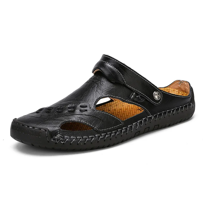 Genuine Leather Men Sandals Summer Baotou Casual Man Slippers Convenient Slip on Male Sandals Outdoor Trekking Sandales