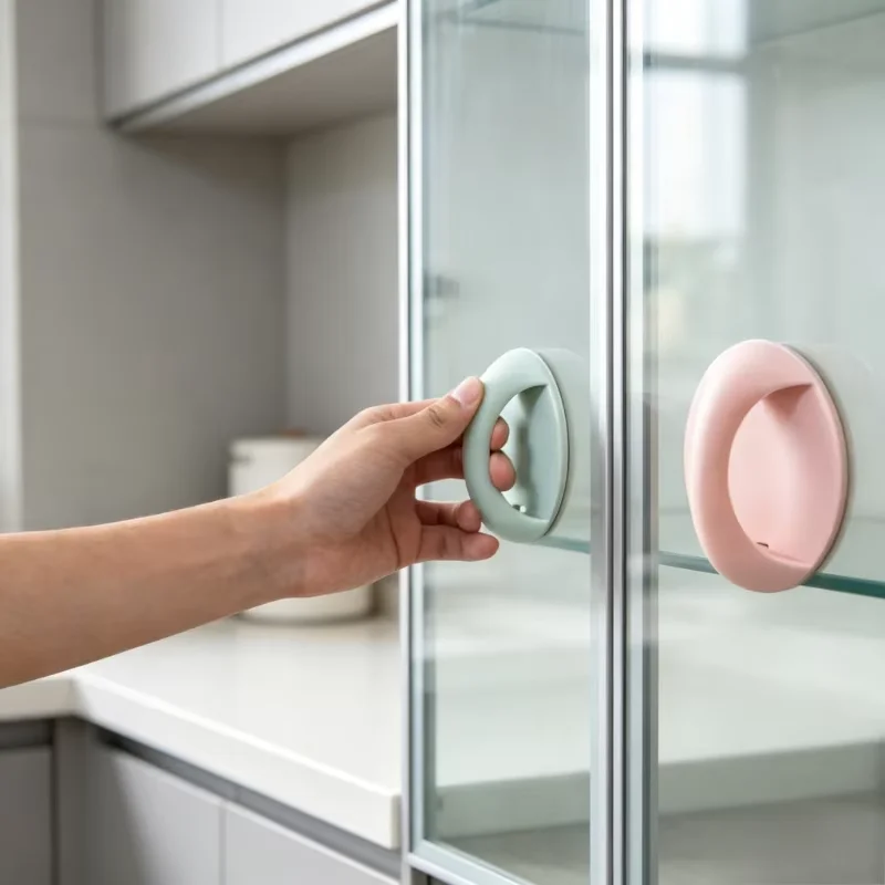 10Pcs No Drill Self-adhesive Handle Sliding Door Pull Knob Auxiliary Grab Handle for Wardrobe Cabinet Window and Glass Door