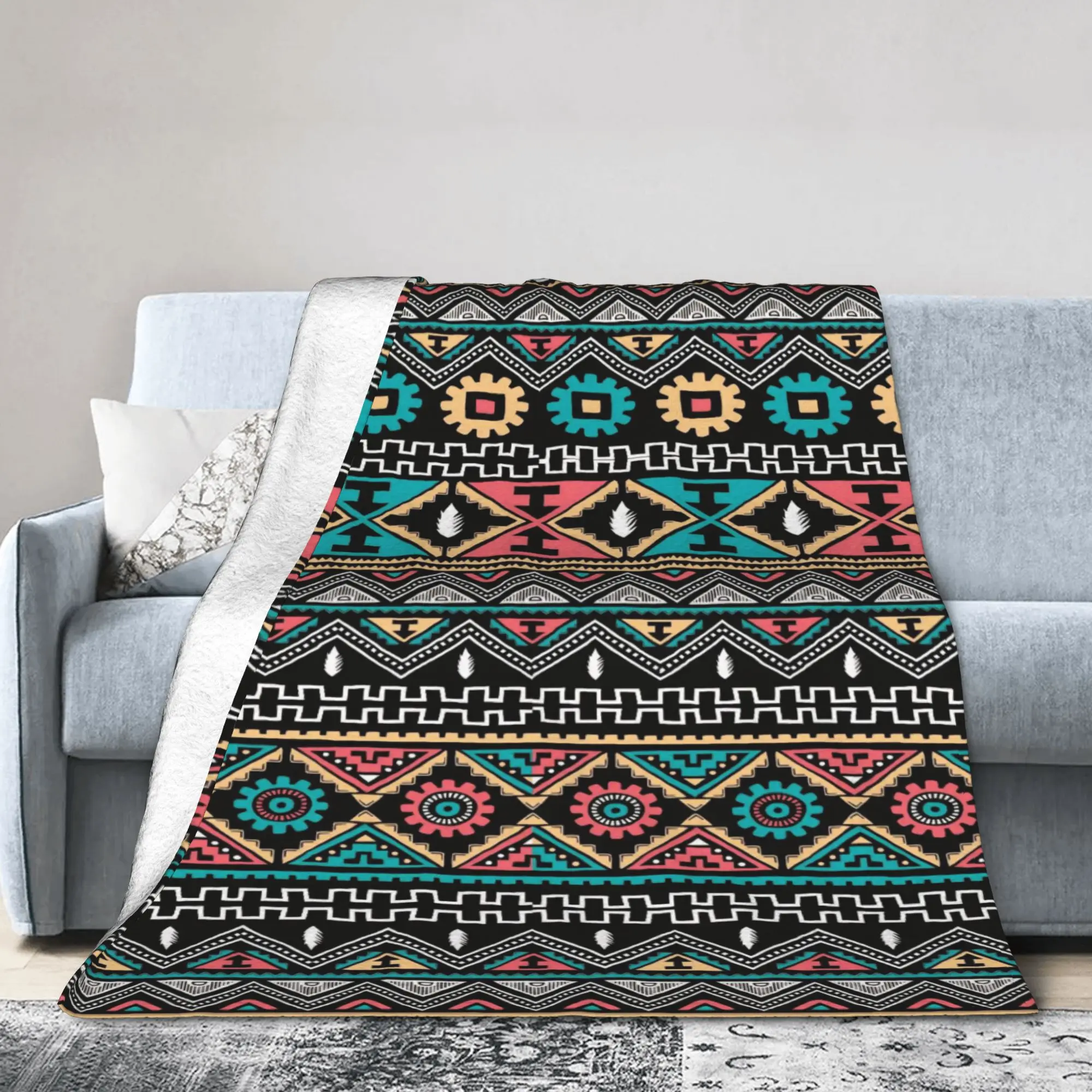 Southwestern Aztec Tribal Blanket Coral Fleece Plush  Relax Ultra-Soft Throw Blanket for Bed Bedspreads