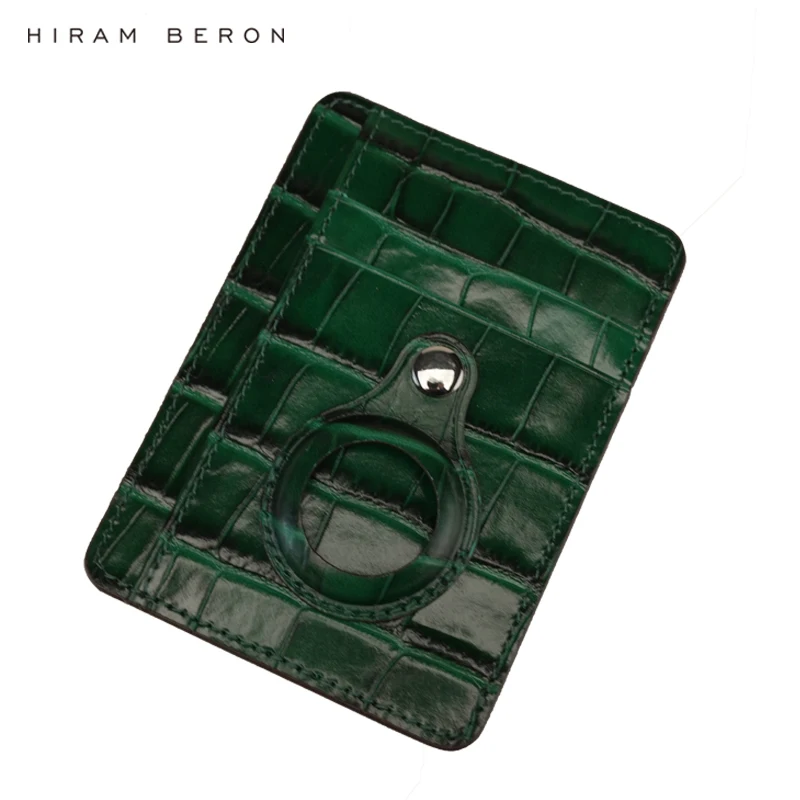 Custom Name Italian Cow Leather Embossed Croco Case for Air Tag Card Holder Wallet Gift for Friend Dropship Wholesale