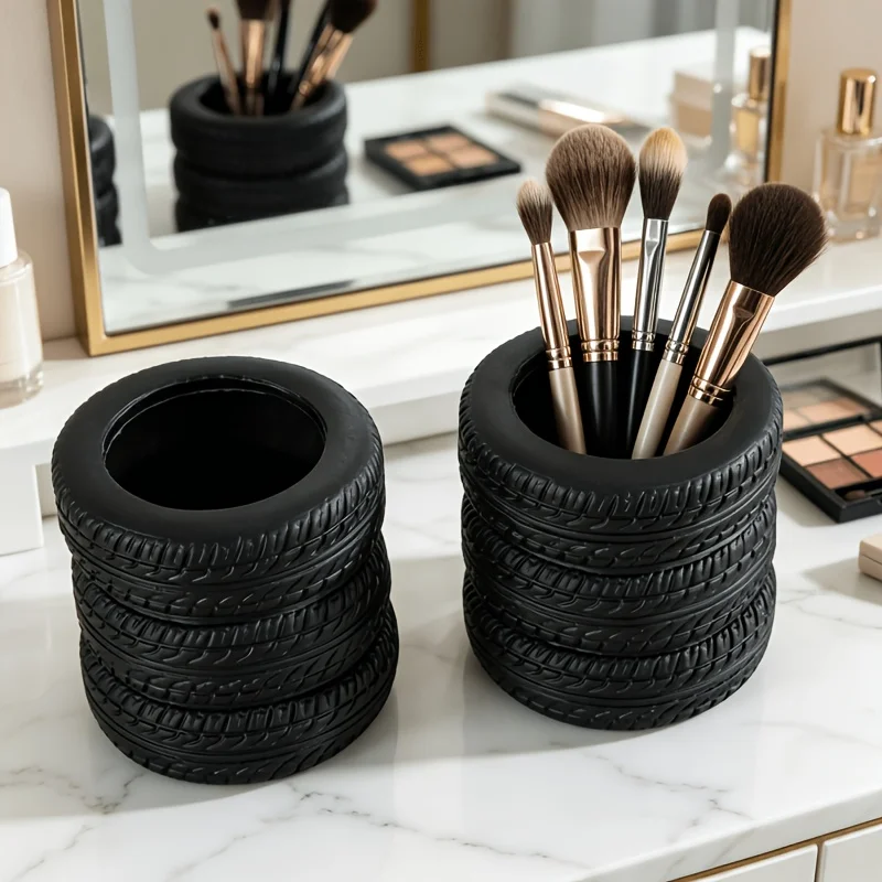 3D Printed Tire Pen Holder Desktop Organizer Car Wheel Pencil Cup for Pens Cables Earbuds Office Desk Storage Decor