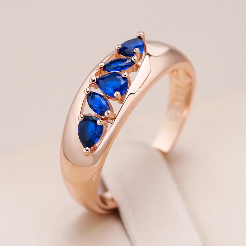 Kinel Hot Sparkling Blue Natural Zircon Rings for Women Luxury 585 Rose Gold Unusual Party Wedding Jewelry Daily Accessories