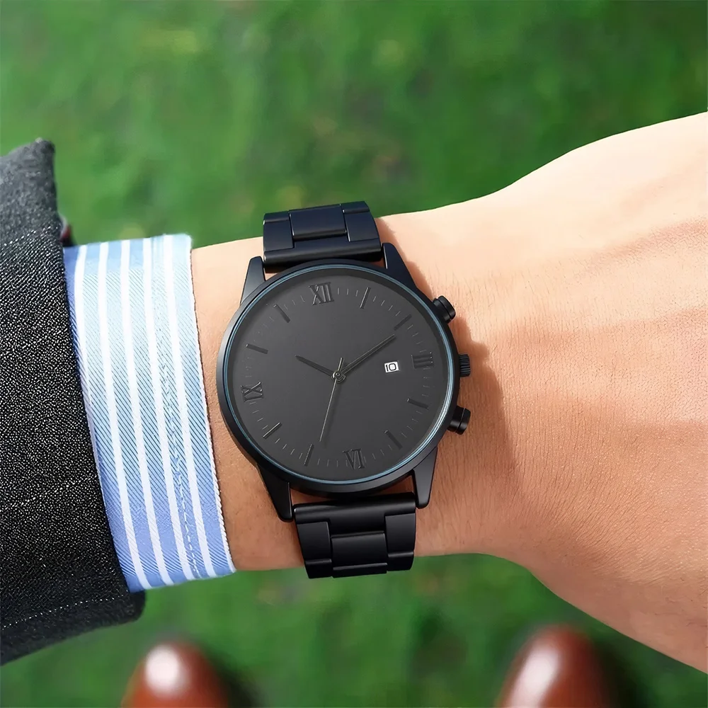 

1 шт.-Мужские простые модные аналоговые кварцевые часы с круглым календарем, подарок для него, стильные часы для повседневного ношения