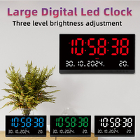 Large Digital Led Wall Clock Time/Date/Week/Temperature Display 12/24H Adjustable Brightness Wall Mounted Calendar Clock