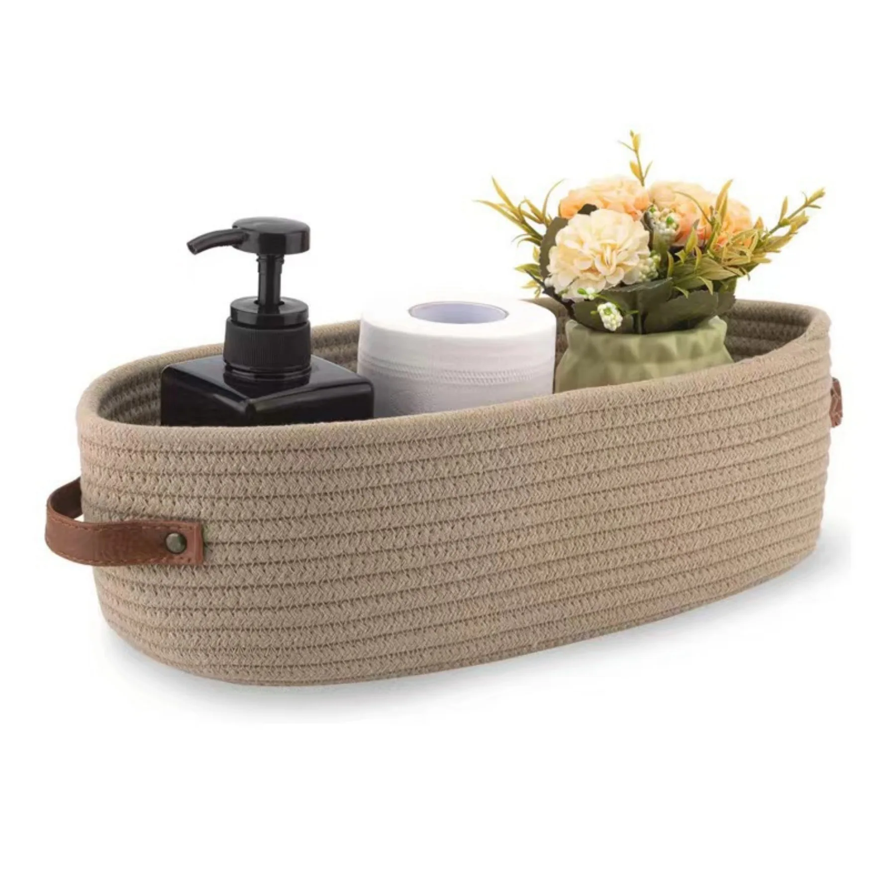 

Oval Woven Bathroom Storage Basket,Multifunctional Desktop Organizer, Toilet Paper Holder, Toy Storage Basket