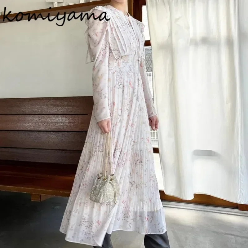 Japanese Chic Floral Printed Vestidos Mujer V-neck Flying Sleeve Women 2024 Dresses Autumn Dress New Vestido Elegant Robes