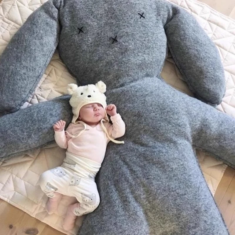 Minimalist Rabbit Plush Pillow Large Soft Knitted Cotton Toys Multifunctional Baby Bed Home Cushion Stuffed Toy Birthday Gift