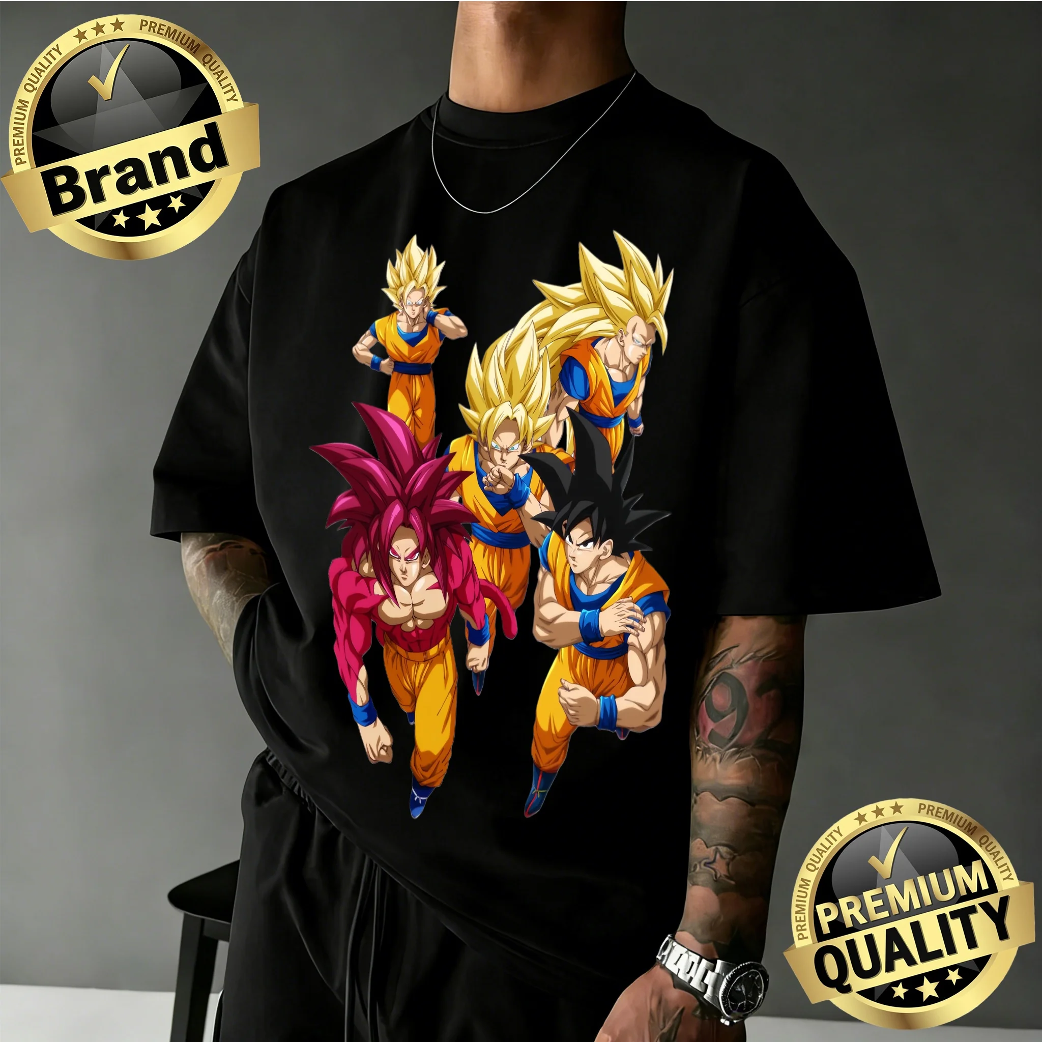 

Новинка 2026: Футболка оверсайз в стиле ретро с принтом Dragon Ball | Футболка Y2k из 100% хлопка с ретро-графическим принтом Goku All Forms для всей семьи