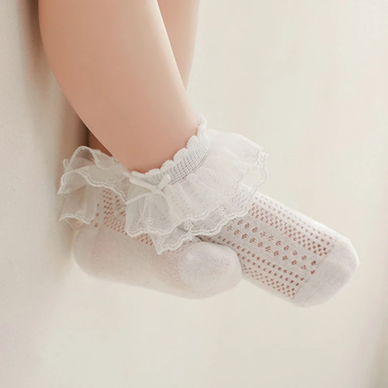 Baby Girls Socks Princess Lace Kids Socks Summer Thin Mesh  Children Cotton Socks Boneless Newborn Tube Socks For 0-8Y