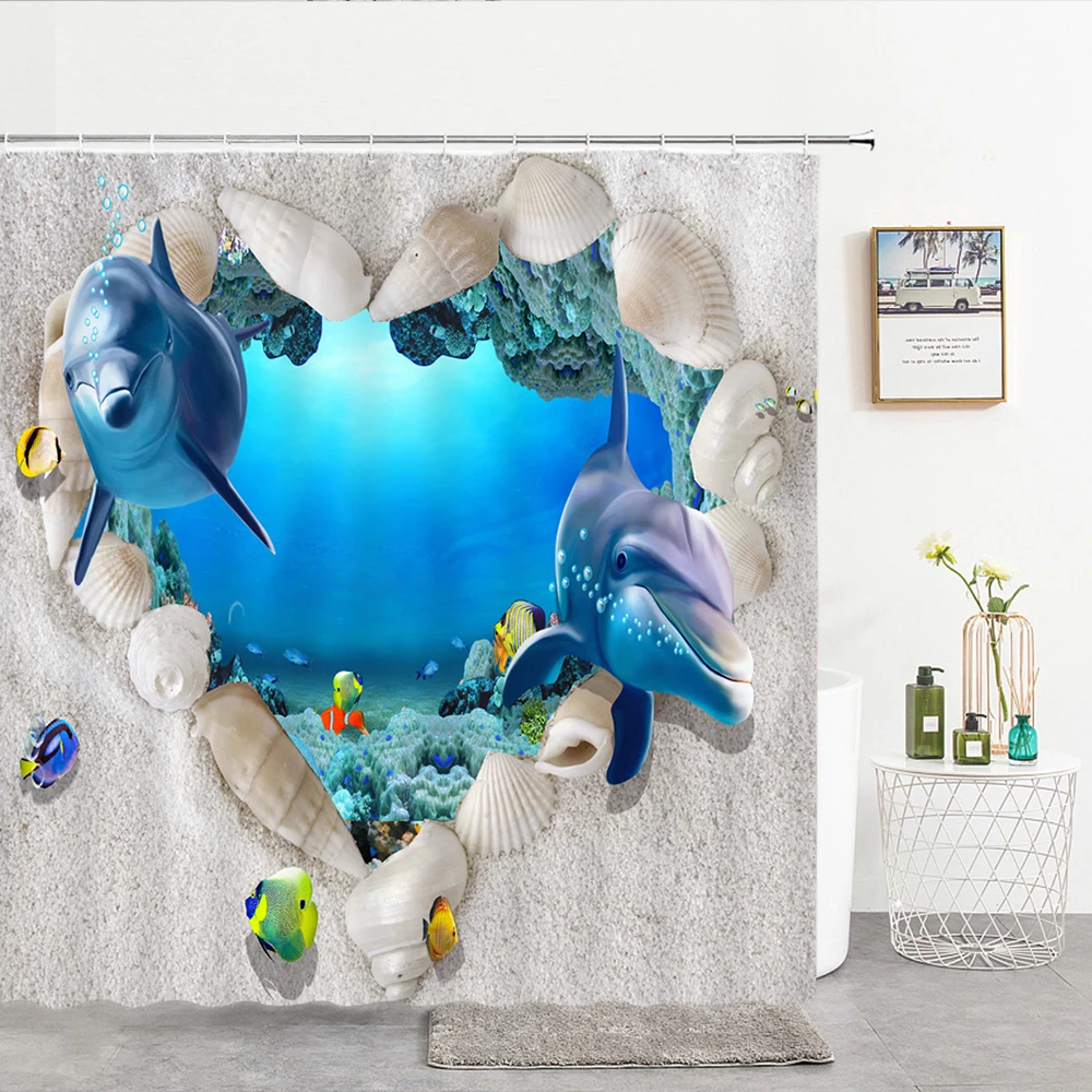 Ocean World Animal Shower Curtain Waterproof Polyester Bathroom Shower Curtain Cute Fish Bathroom Decoration Send Hook