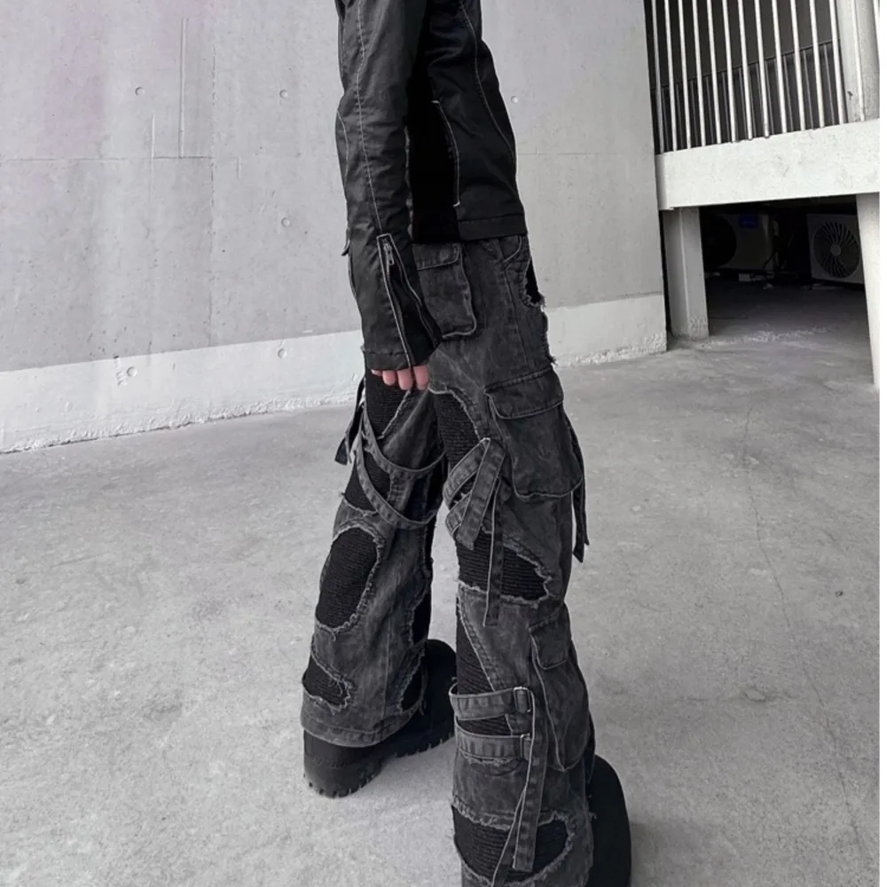 Designer Brand Niche Dark Avant Garde Style Wasteland Ripped Contrast Color Distressed Bandage Casual Pants Men's Trousers Jeans