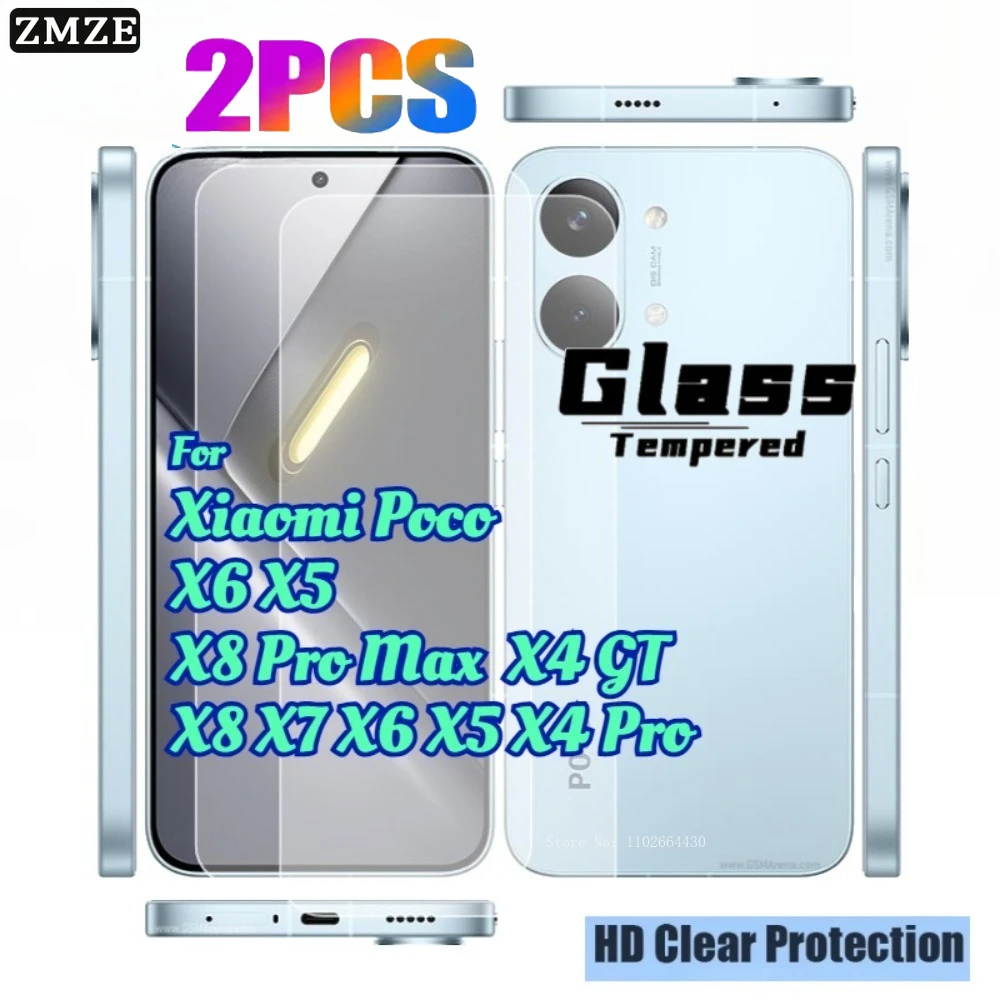 

2 Pieces Tempered Glass Film For Xiaomi Poco X8 X7 X6 X5 X4 Pro Series HD Screen Protector For POCO X8 Pro Max X6 Neo X4 GT Film