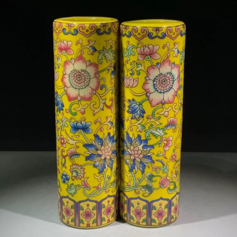 Antique Qing Qianlong Ceramic Floral Pattern Incense Barrel Pair - Chinese Style Folk Art Tabletop Collectible