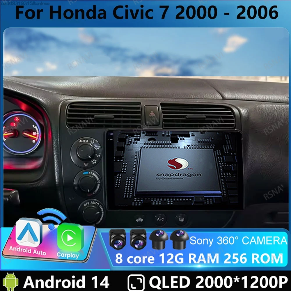 

Car Radio Andoird 14 For Honda Civic 7 2000 - 2006 Navigation DVD Head Unit BT 2DIN Multimedia Viedo Player GPS 4G LTE DSP AUTO
