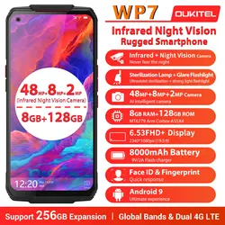 OUKITEL WP7 Smartphone, 8000mAh Battery, 48MP Cameras, Android 9.0, MT6779 Octa Core, 9V, 2A, 6.53 