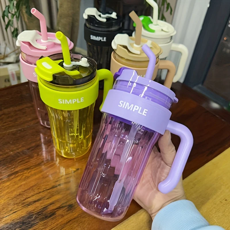 1pc, Tumbler With Lid And Straw, 920ml Plastic Water Bottle With Handle, Water Cups, Summer Winter Drinkware, Travel Accessories