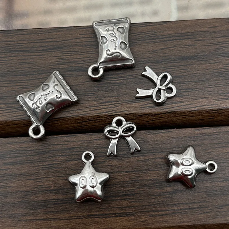50Pcs/Lot Stainless Steel Cute Candy Charms Bow Pendants Niche Handmade Supplies DIY Jewelry Making Accessories for Necklaces