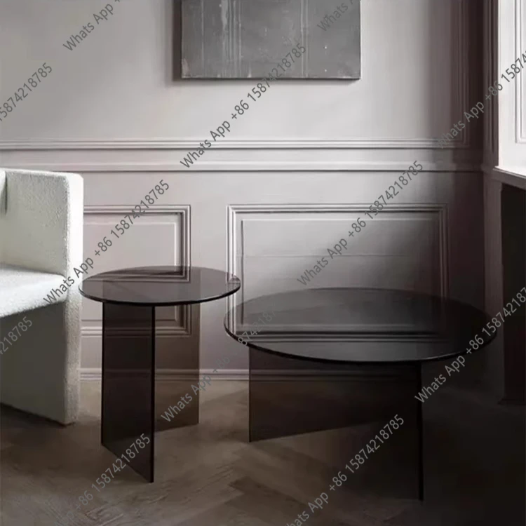 Italian minimalist creative explosion-proof glass edge table living room art size round transparent color coffee table