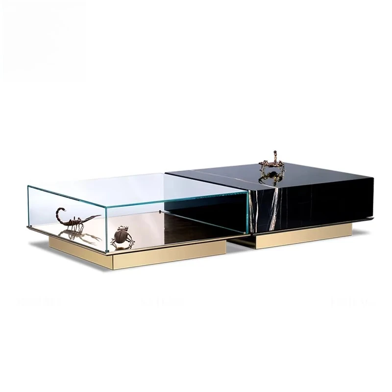 Unique Design Mirror Glass Box Coffee Tables With Noble Marble Coffee Table Set Luxury Modern Modular Center Table