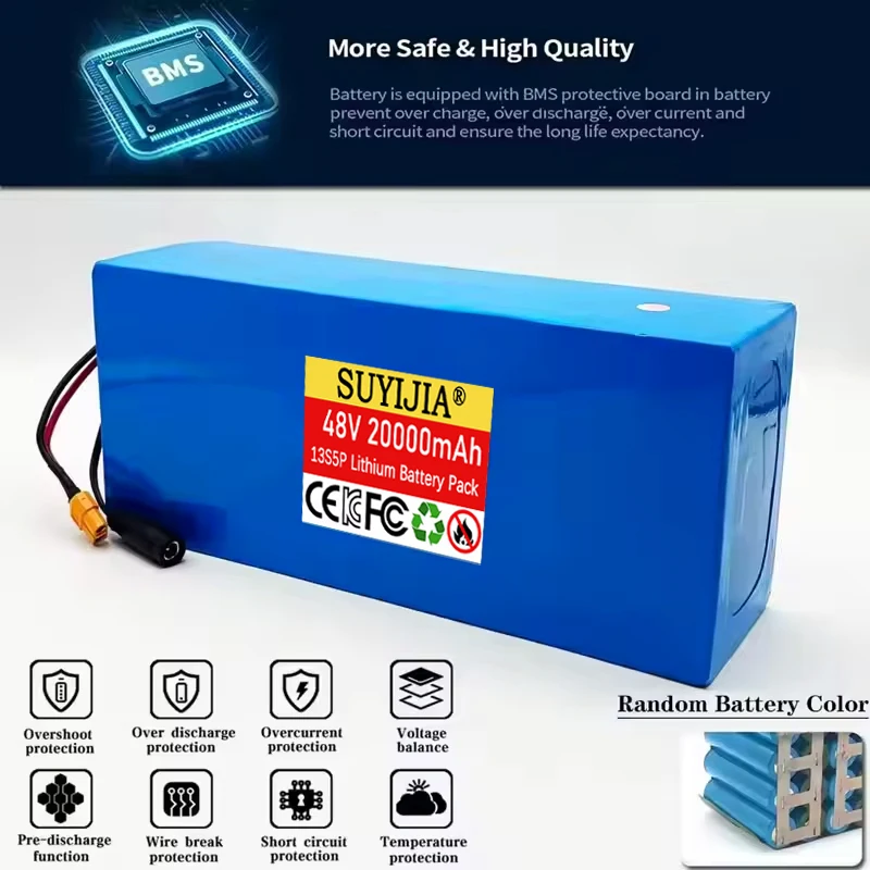 100% Original 13S5P 48V 20Ah Large Capacity Lithium Battery 500-1000W Suitable for Most Vehicles Supports Product Customization