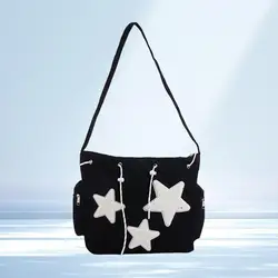 Star Pattern Tote Storage Bag Large Capacity Casual Shoulder Bag Cute Star Drawstring Design Crossbody Bag Korean Street Style