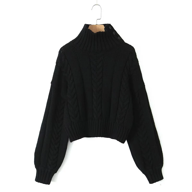 YENKYE Women Casual  Turtleneck Long Sleeve Knitted Pullovers  Autumn Winter Crop Sweaters Beige Black Jumper