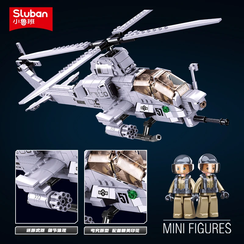 482PCS Air Force AH1Z  Aircraft Plane Helicopter Building Blocks Military War Series Model Bricks With Figures DIY Toys For Kids