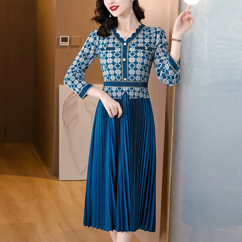 Miyake Pleated Dress New Style Checkered Splicing Fashionable High-end Slimming and Stylish Plus Size Skirt