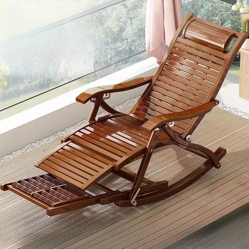 Reclining chair folding adult bamboo rocking chair household comfortable lunch break bench chair