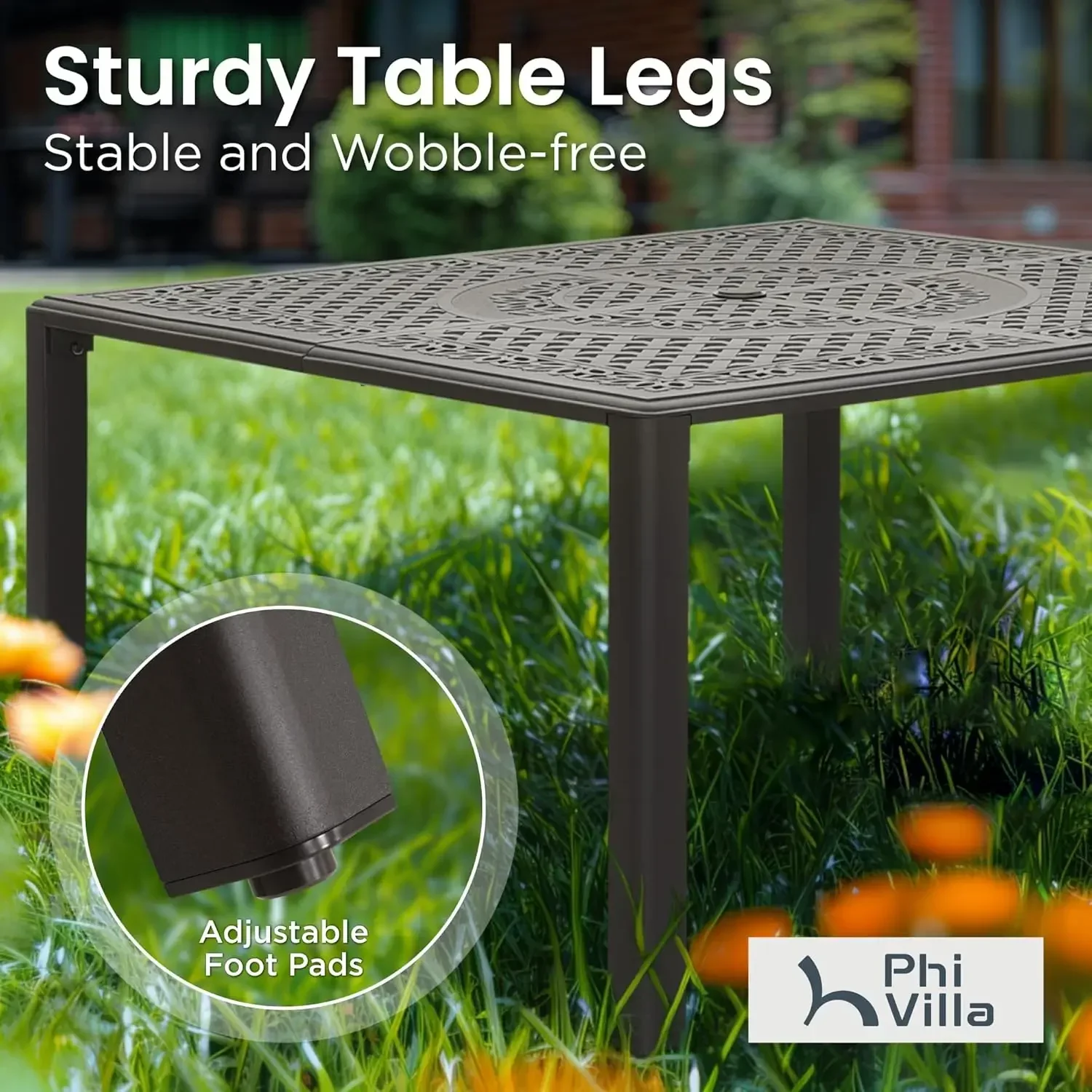 

Aluminum Patio Dining Tables for 8 Person, 53" Square Outdoor Table with 2.1" Umbrella Hole, Lawn Garden Tables