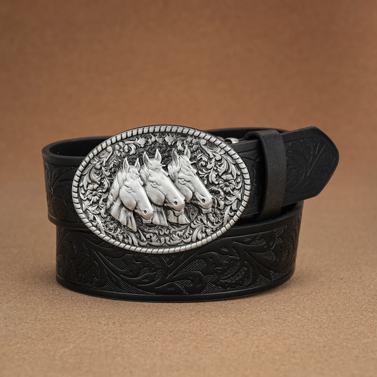 Western Denim PU Belt - men's decorative printed engraved vintage belt